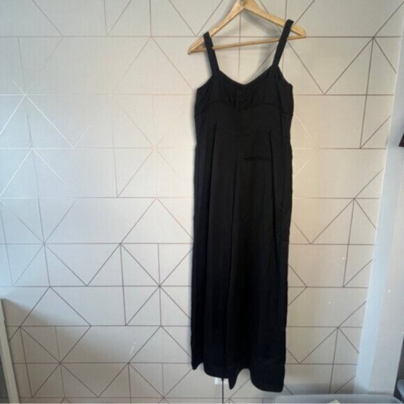 Self Portrait Wide Leg Black Satin Jumpsuit - Picture 4 of 12